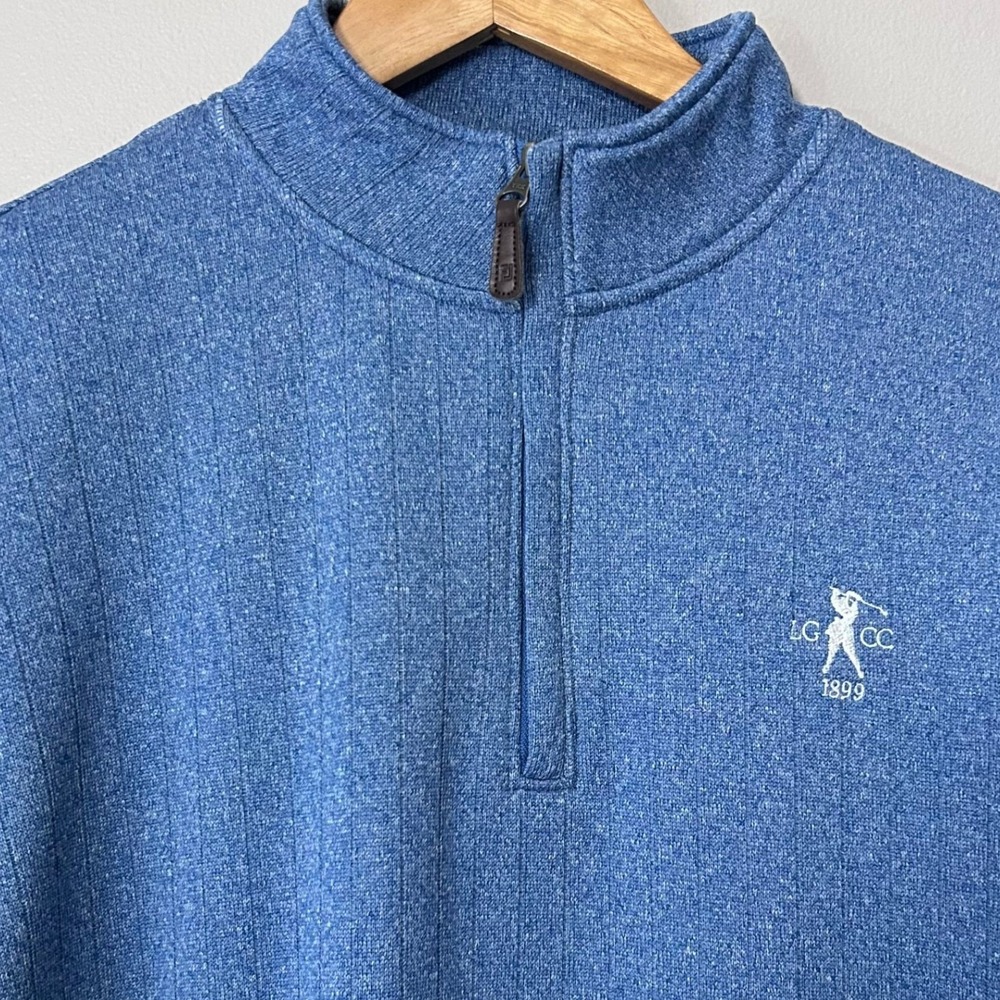 FootJoy Golf Pullover Mens L Blue Ribbed 1/4 Zip LGCC Invitational Performance
